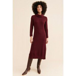 Anthropologie Women LP Carlotta Sweater Dress Turtle Neck Maroon Ribbed Midi
